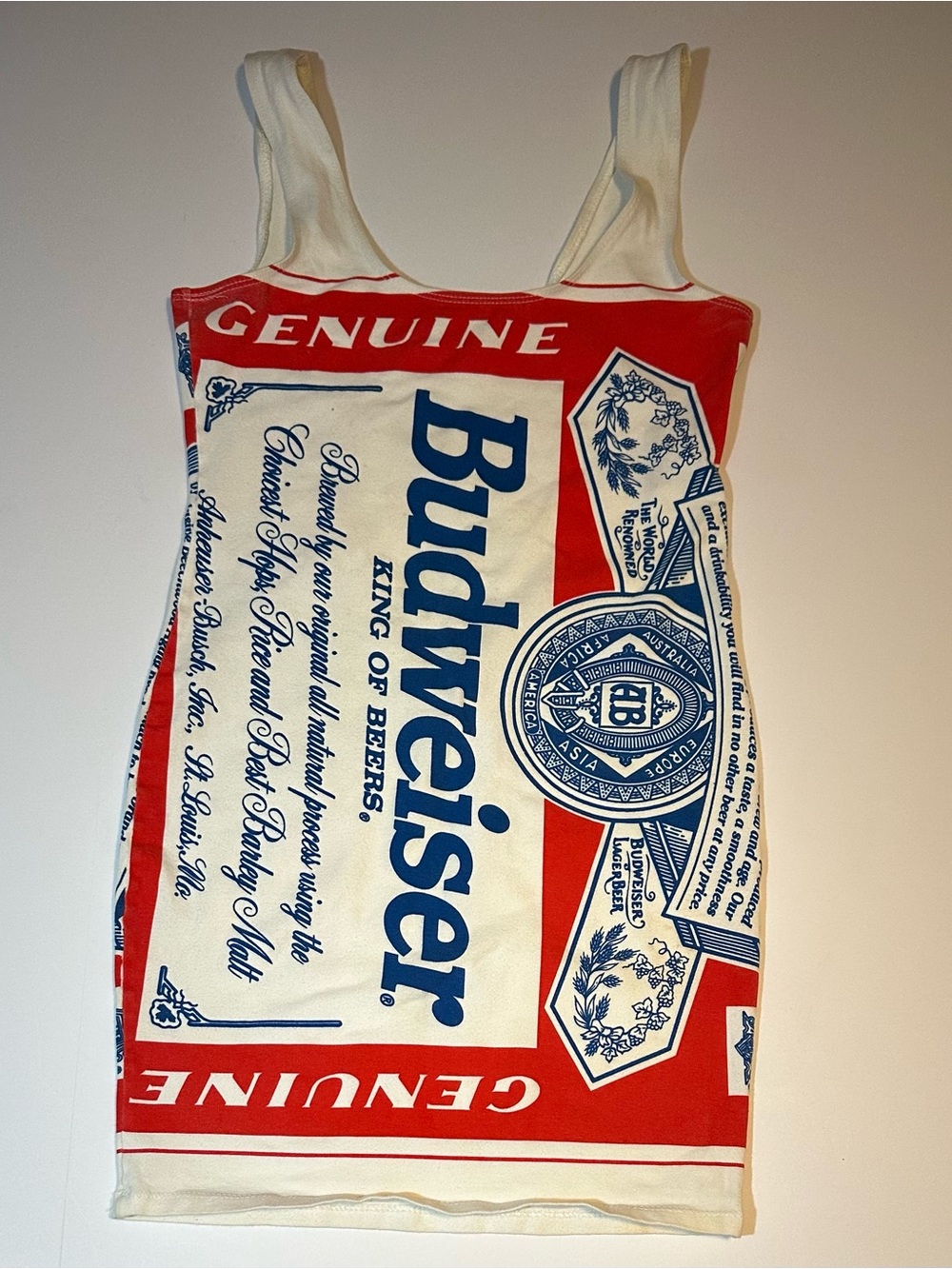 Vintage 80s Budweiser Bodycon Tank Dress Bud Party Girl Classic Label